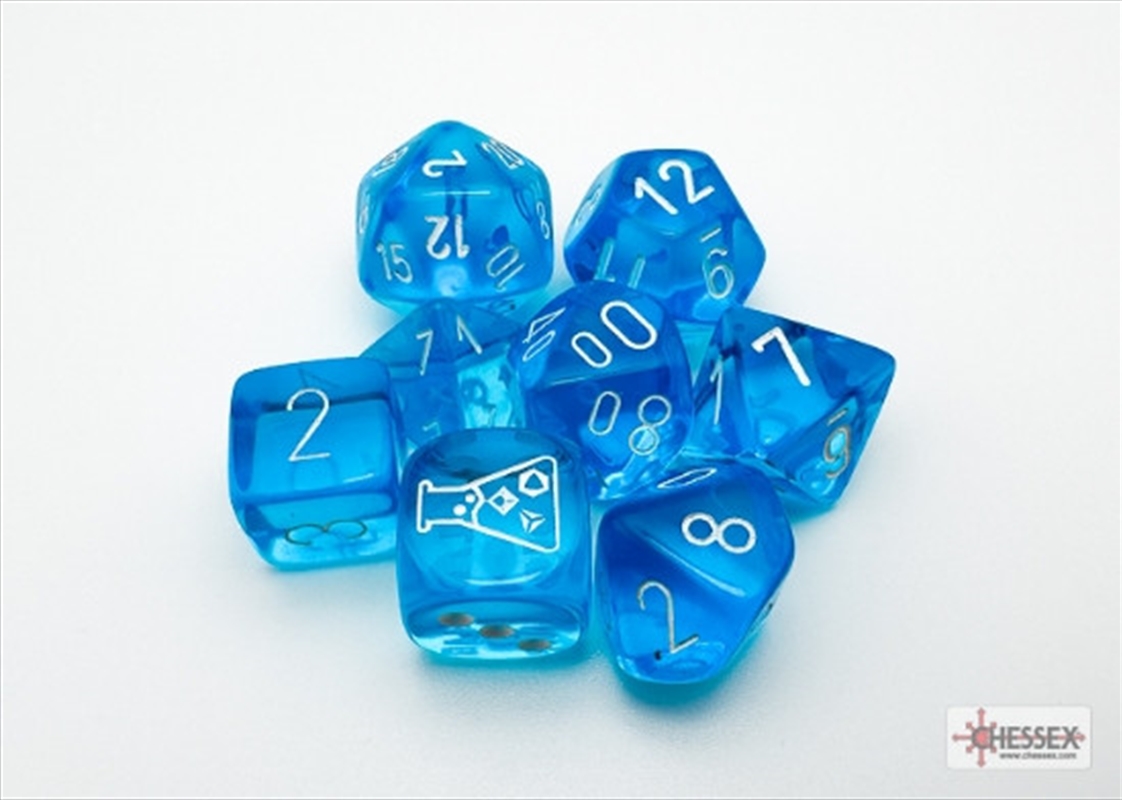 Chessex Translucent Polyhedral Tropical Blue/white 7-Die Set (with bonus die)/Product Detail/Dice Games