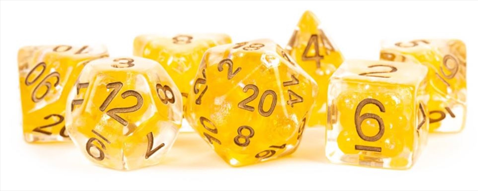 MDG 16mm Resin Polyhedral Dice Set: Pearl Citrine with Copper Numbers/Product Detail/Dice Games