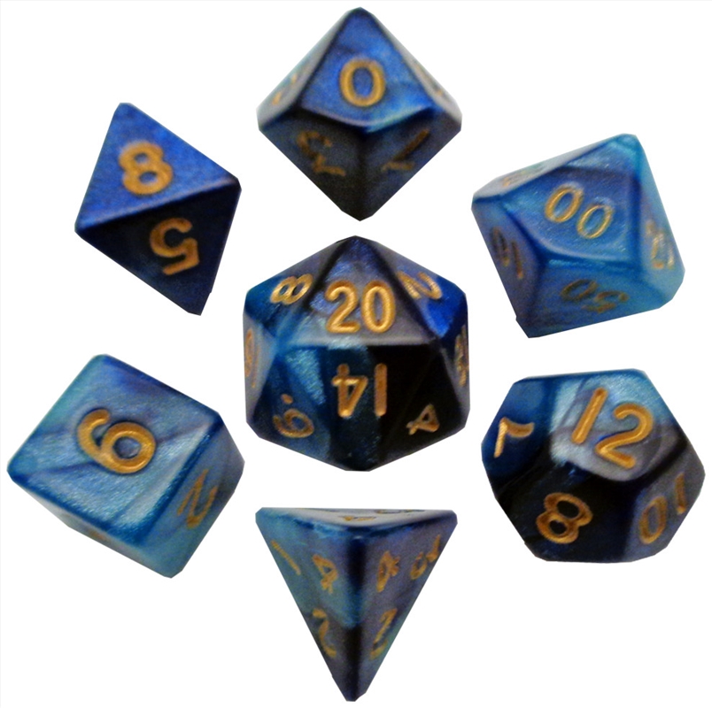 MDG 10mm Mini Polyhedral Dice Set: Blue/Light Blue w/ Gold Numbers/Product Detail/Dice Games