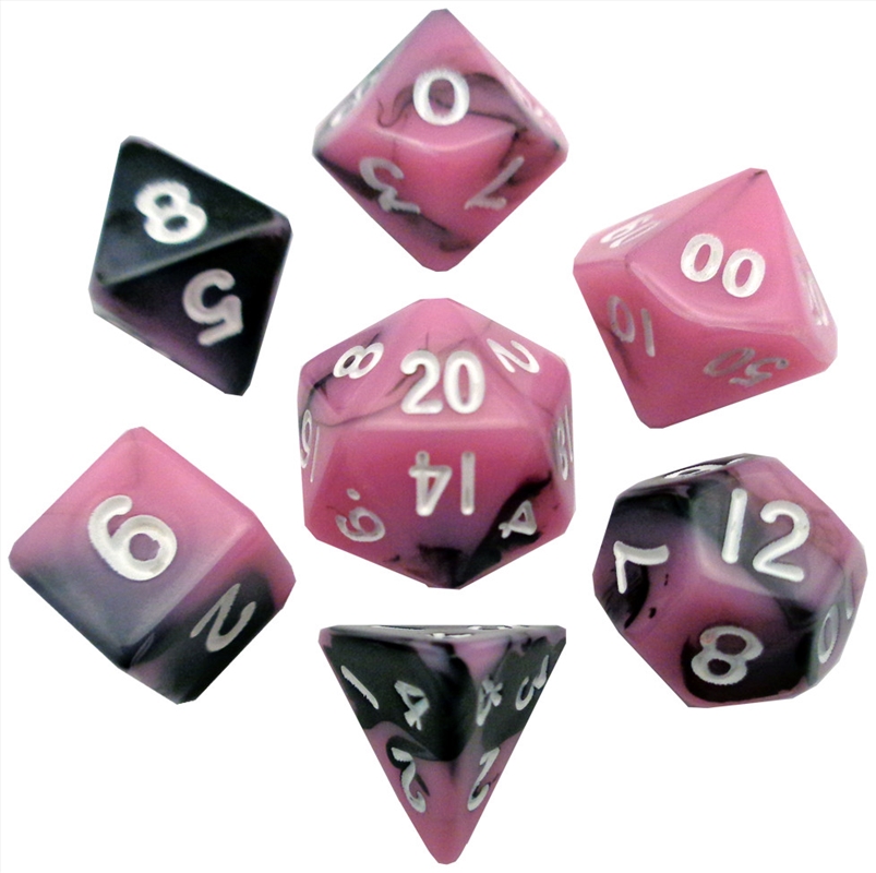 MDG 10mm Mini Polyhedral Dice Set: Pink/Black w/ White Numbers/Product Detail/Dice Games