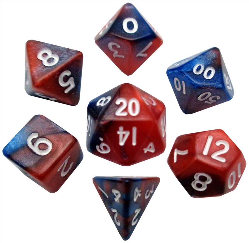 MDG 10mm Mini Polyhedral Dice Set: Red/Blue w/ White Numbers/Product Detail/Dice Games
