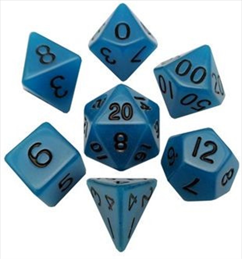 MDG 16mm Acrylic Polyhedral Dice Set: Glow in the Dark Blue/Product Detail/Dice Games