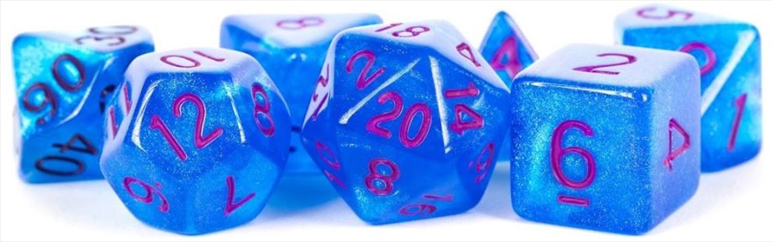 MDG 16mm Acrylic Polyhedral Dice Set: Stardust Blue w/ Purple Numbers/Product Detail/Dice Games