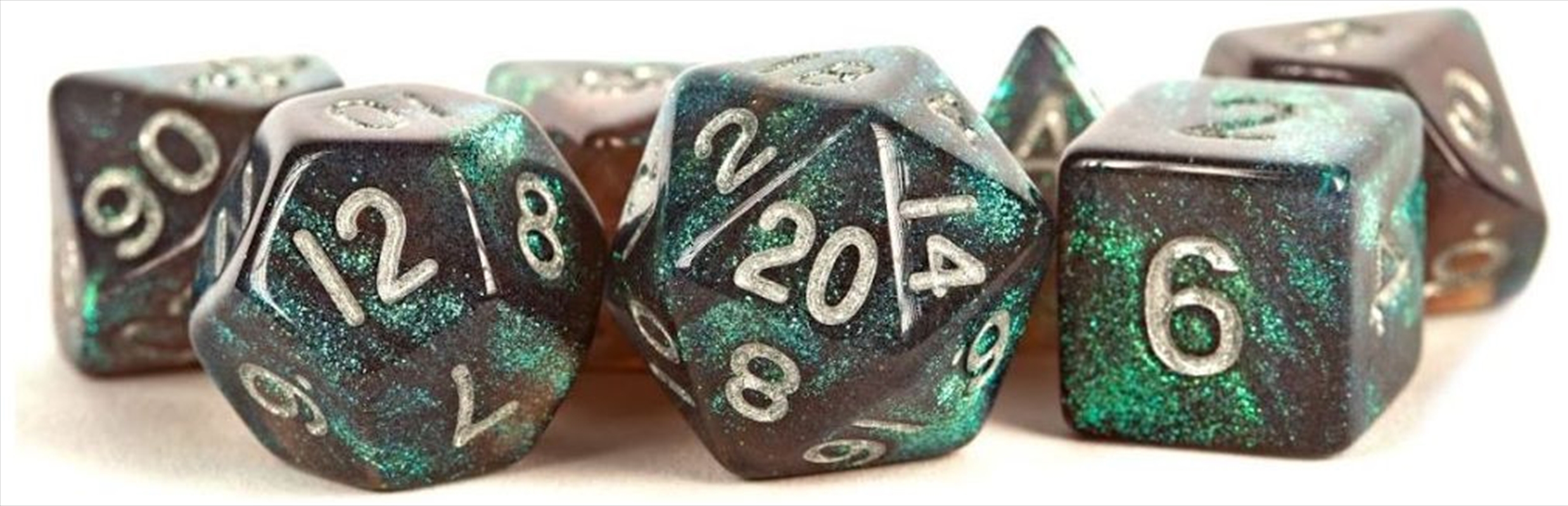 MDG 16mm Acrylic Polyhedral Dice Set: Stardust Gray w/ Silver Numbers/Product Detail/Dice Games