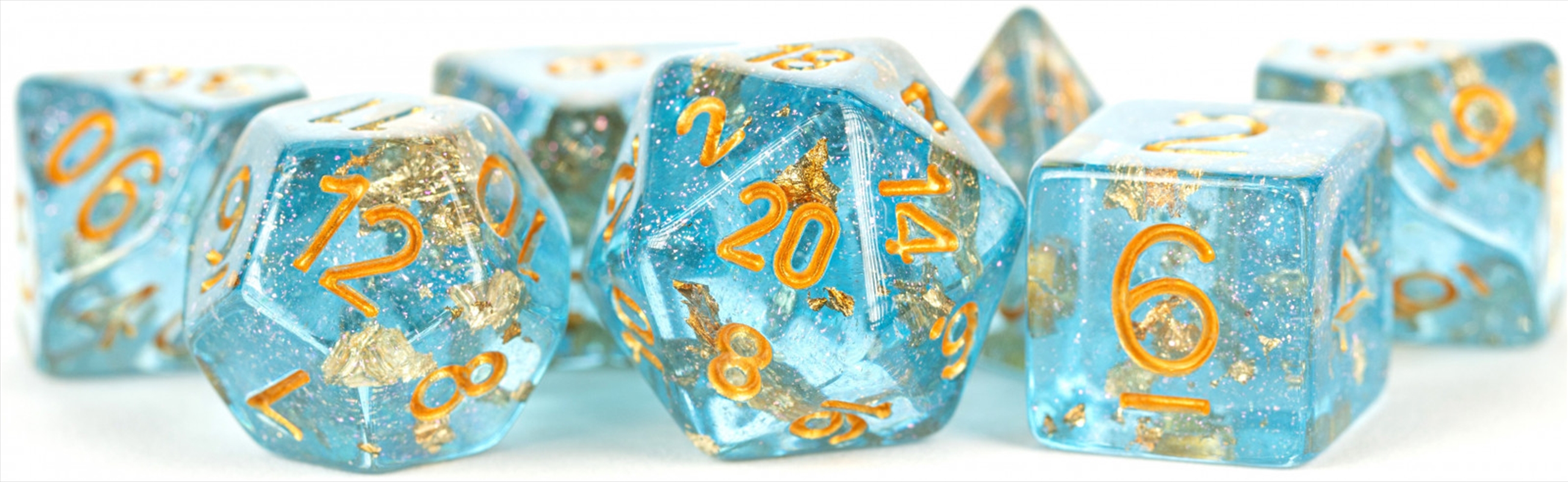 MDG 16mm Resin Polyhedral Dice Set: Blue w/ Gold Foil/Product Detail/Dice Games