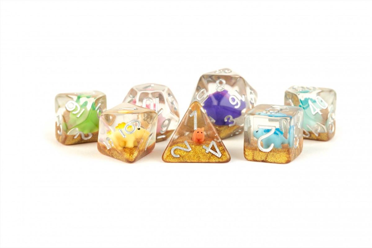 MDG 16mm Resin Polyhedral Dice Set: Infused Rainbow Dinosaur Dice/Product Detail/Dice Games