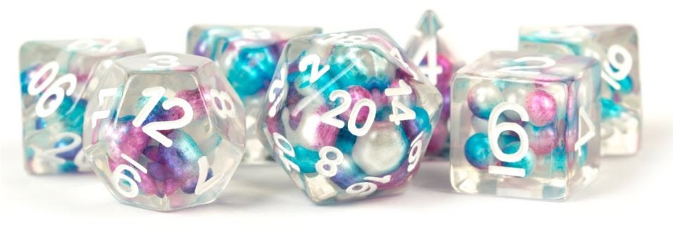MDG 16mm Resin Polyhedral Dice Set: Pearl Gradient Purple/Teal/White/Product Detail/Dice Games