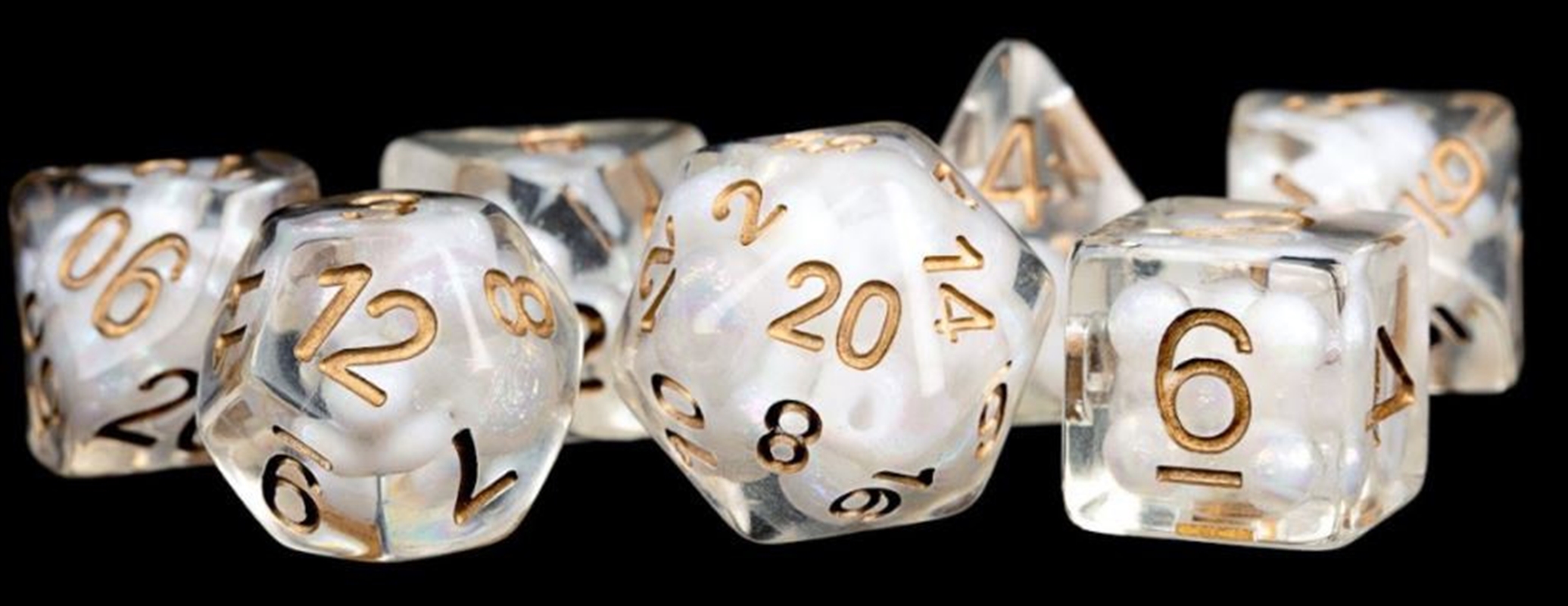 MDG 16mm Resin Polyhedral Dice Set: Pearl with Copper Numbers/Product Detail/Dice Games