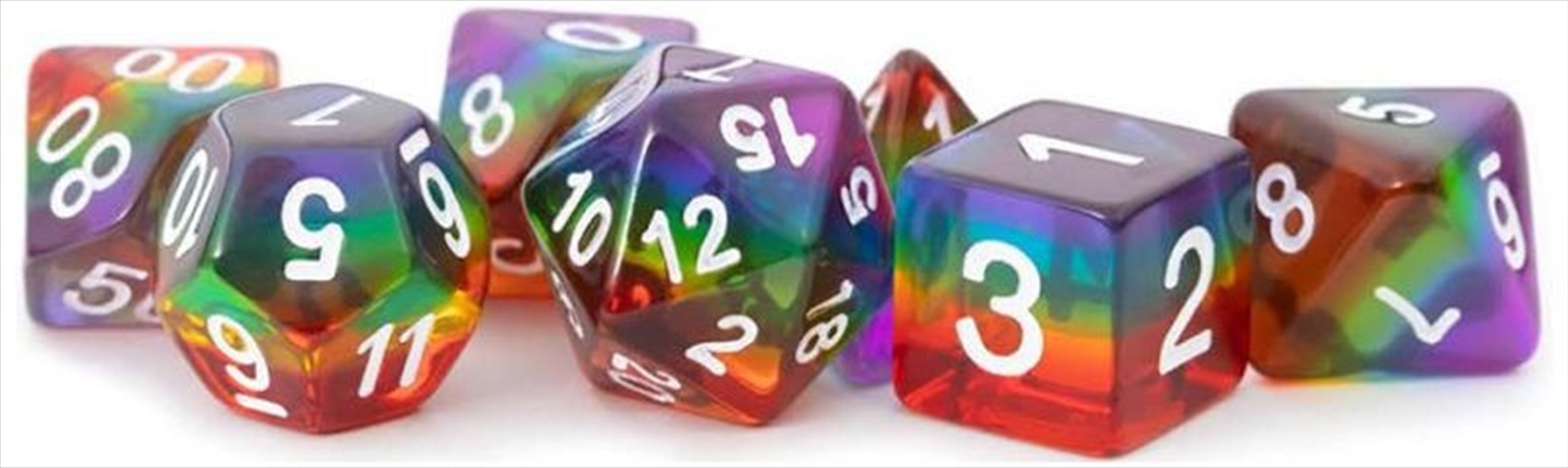 MDG 16mm Resin Polyhedral Dice Set: Translucent Rainbow/Product Detail/Dice Games