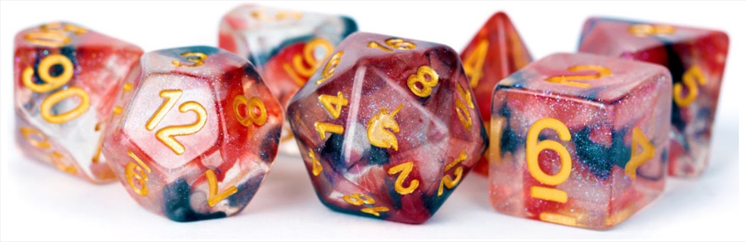 MDG 16mm Resin Polyhedral Dice Set: Unicorn Phoenix Ash/Product Detail/Dice Games