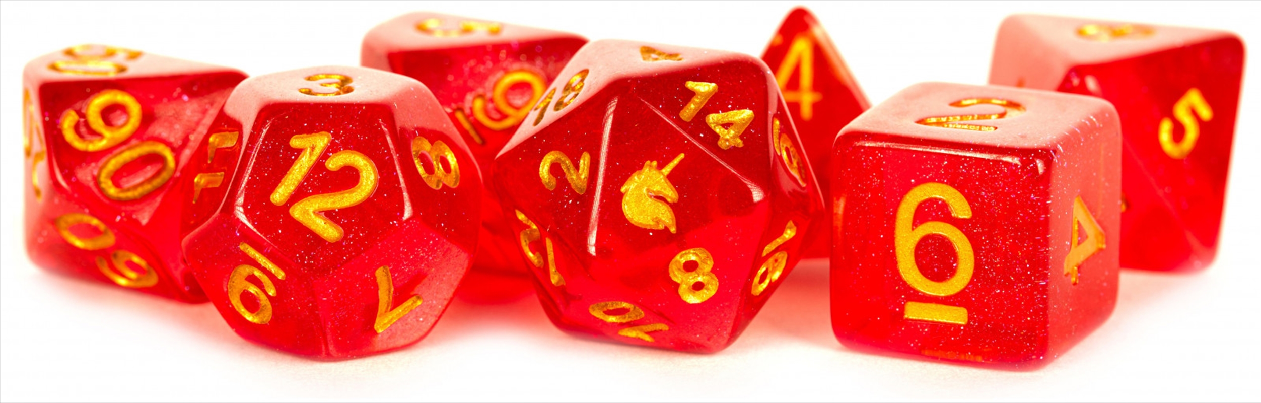 MDG 16mm Resin Polyhedral Dice Set: Unicorn Red/Product Detail/Dice Games