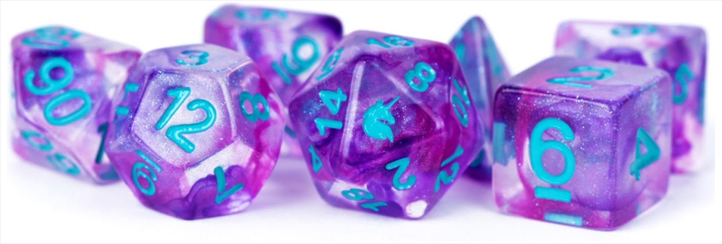 MDG 16mm Resin Polyhedral Dice Set: Unicorn Violet Infusion/Product Detail/Dice Games