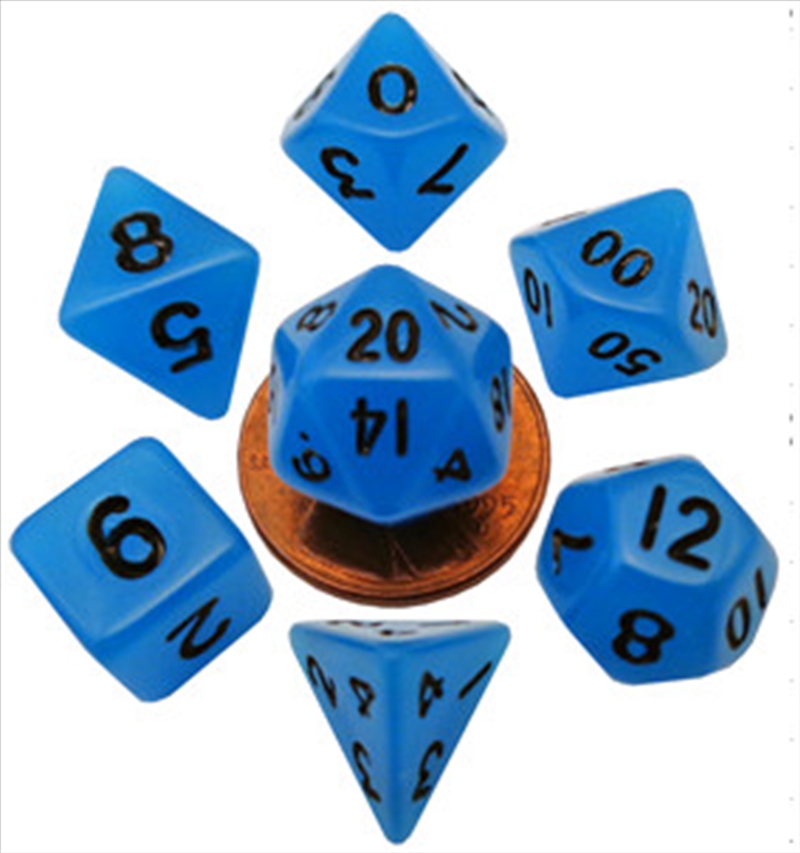 MDG 10mm Mini Polyhedral Dice Set: Glow Blue/Product Detail/Dice Games