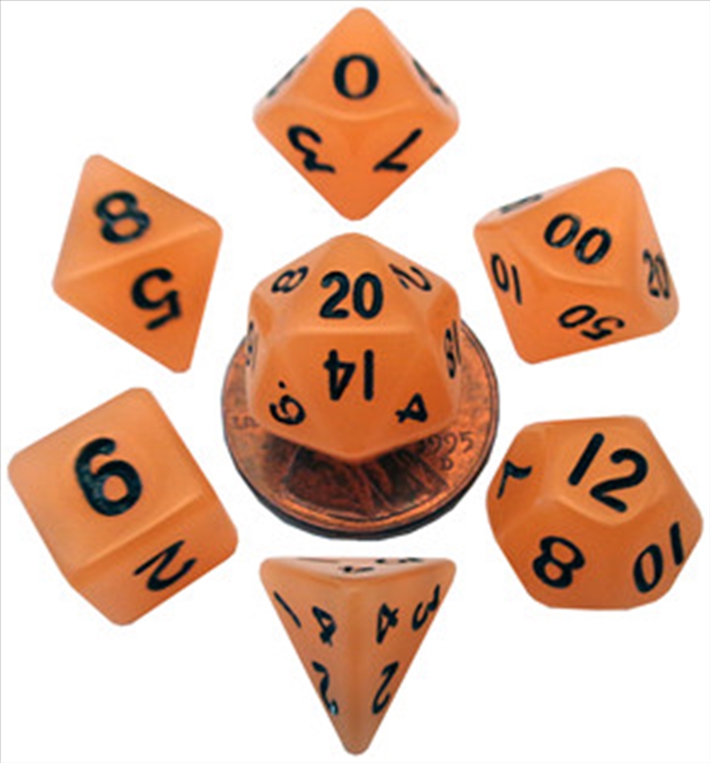 MDG 10mm Mini Polyhedral Dice Set: Glow Orange/Product Detail/Dice Games