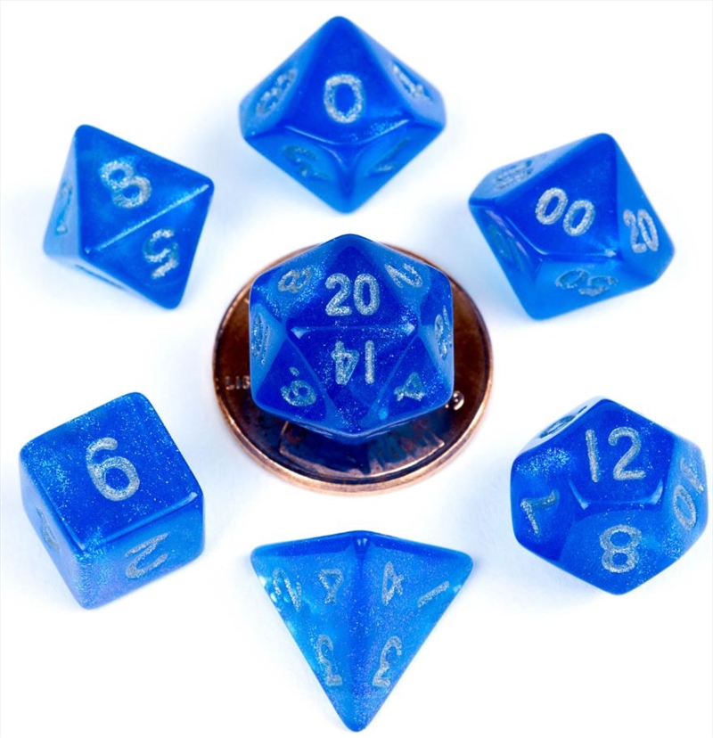 MDG 10mm Mini Polyhedral Dice Set: Stardust Blue w/ Silver Numbers/Product Detail/Dice Games