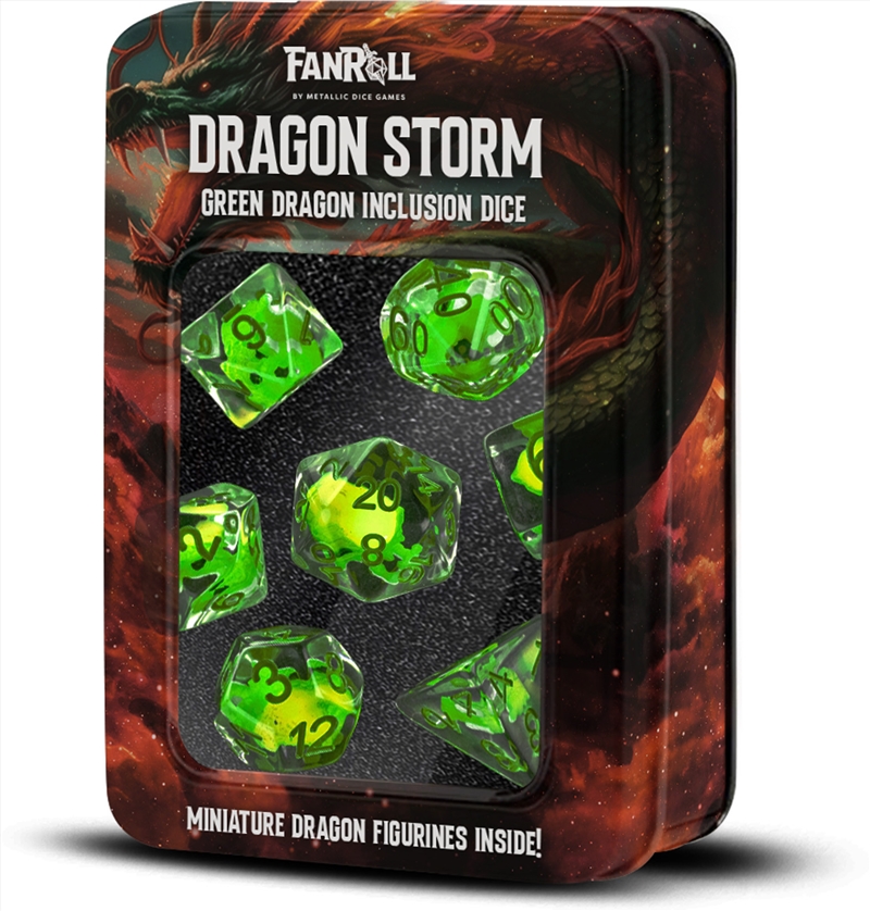 MDG 16mm Silicone Polyhedral Dice Set: Dragon Storm Inclusion Green Dragon/Product Detail/Dice Games