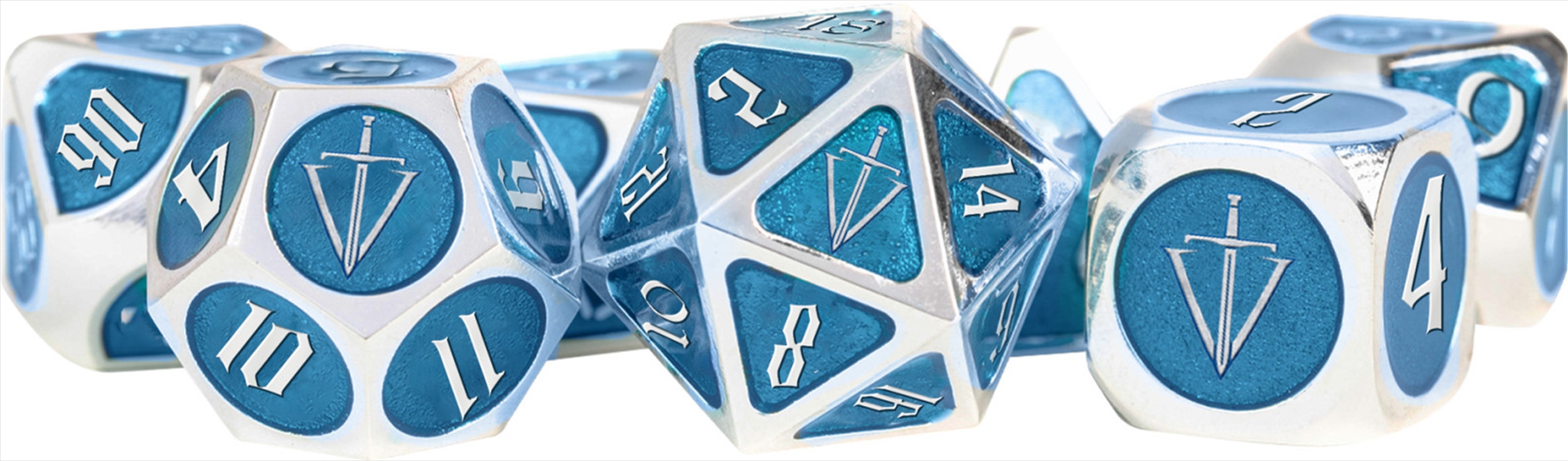 MDG Tales of the Valiant Metal Dice Set: Silver w/ Light Blue Enamel/Product Detail/Dice Games