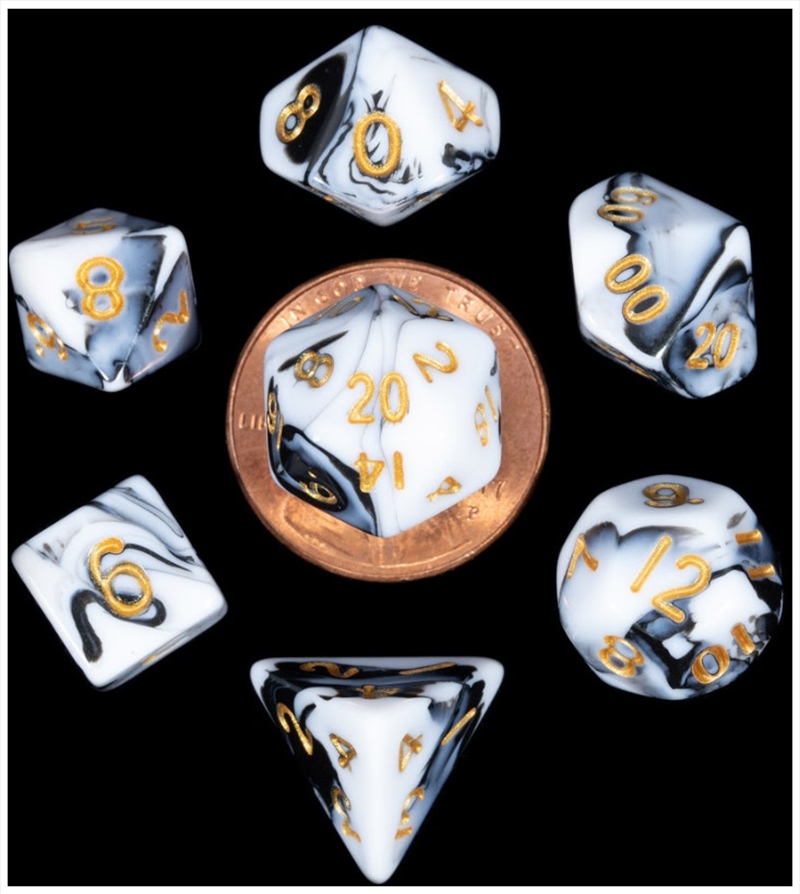 MDG 10mm Mini Polyhedral Dice Set: Marble w/ Gold Numbers/Product Detail/Dice Games