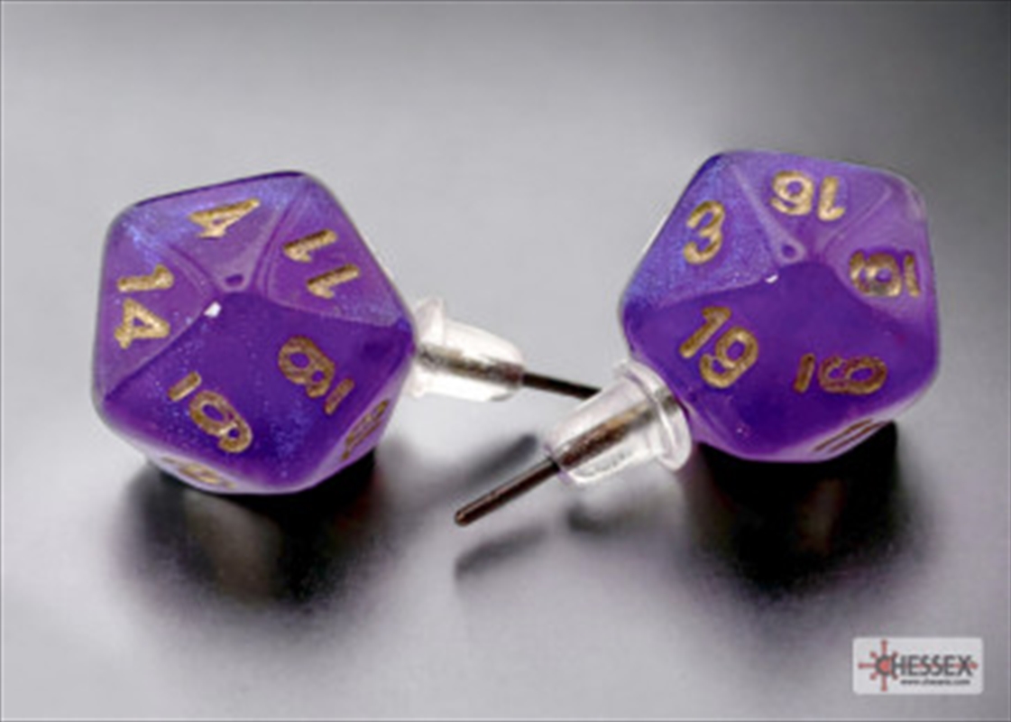 Chessex Earrings Mini d20 Pair Borealis Royal Purple (Stud)/Product Detail/Jewellery