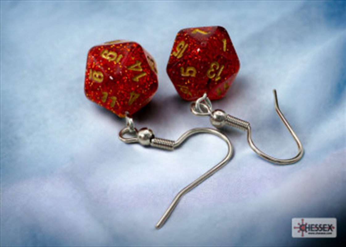 Chessex Earrings Mini d20 Pair Glitter Ruby (Hook)/Product Detail/Jewellery