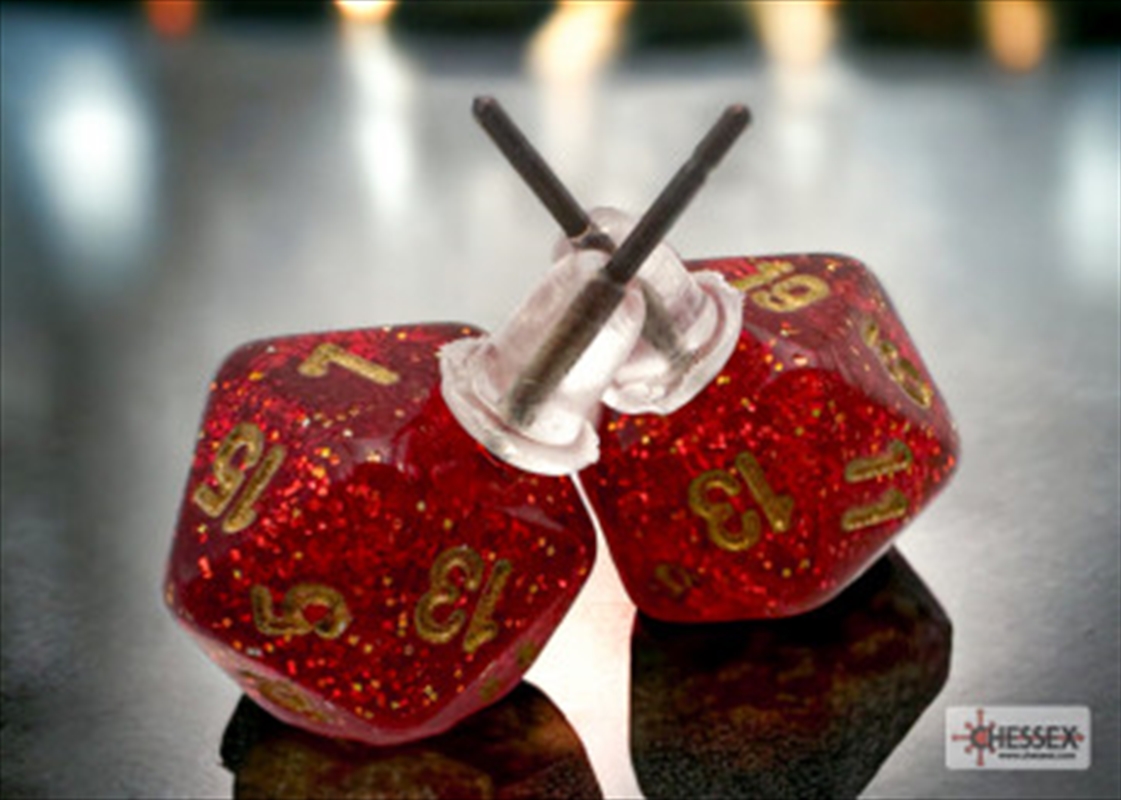 Chessex Earrings Mini d20 Pair Glitter Ruby (Stud)/Product Detail/Jewellery