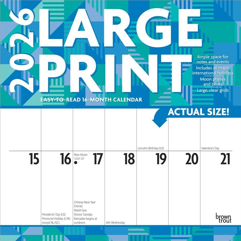 Large Print 2026 Square Matte Calendar/Product Detail/Calendars & Diaries