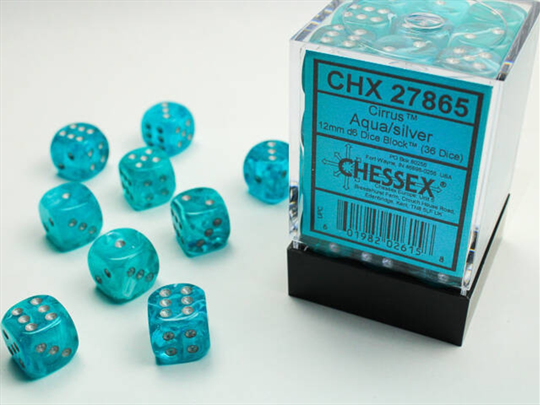 Chessex 12mm D6 Dice Block Cirrus Aqua/Silver/Product Detail/Dice Games