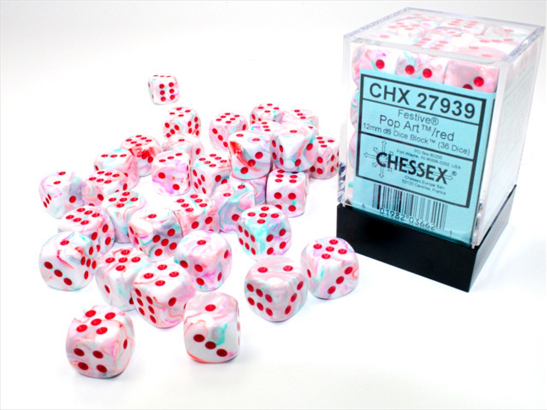 Chessex 12mm D6 Dice Block Festive Pop Art/Red/Product Detail/Dice Games