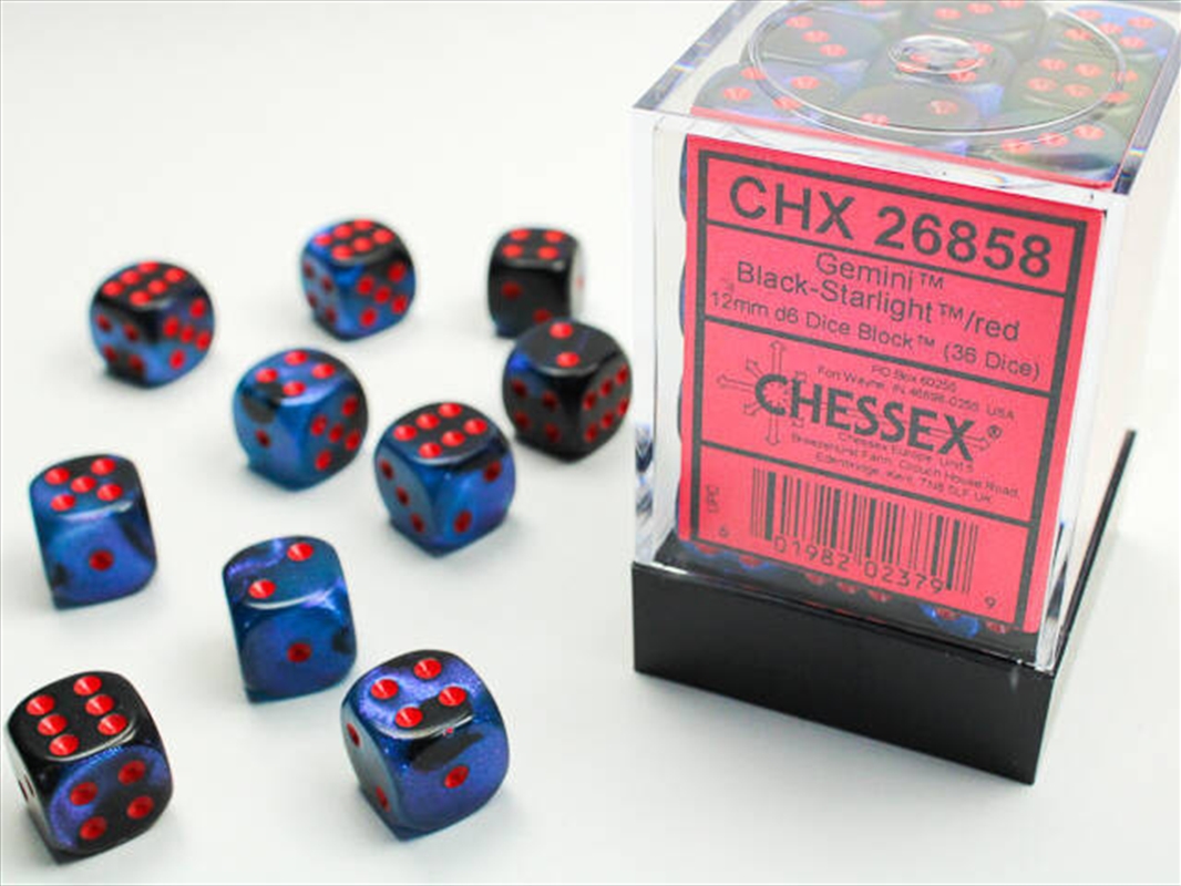 Chessex 12mm D6 Dice Block Gemini Black-Starlight/Red/Product Detail/Dice Games