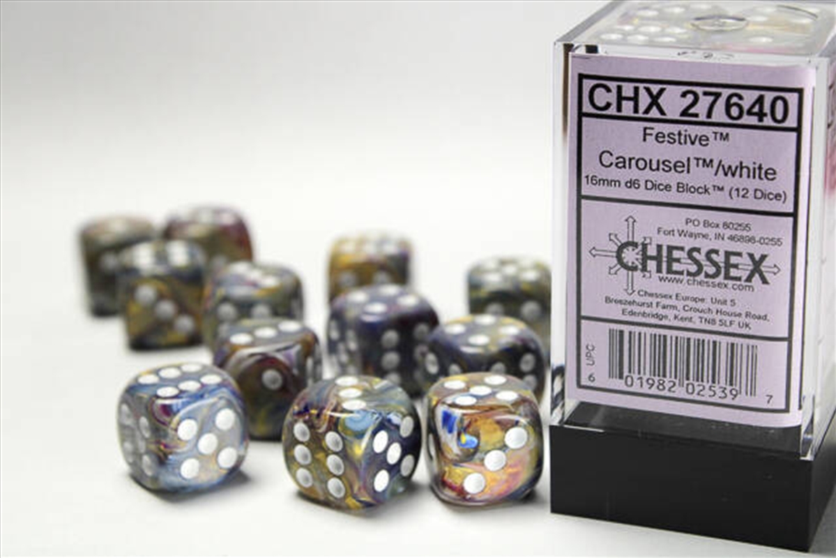 Chessex 16mm D6 Dice Block Festive Carousel/White/Product Detail/Dice Games