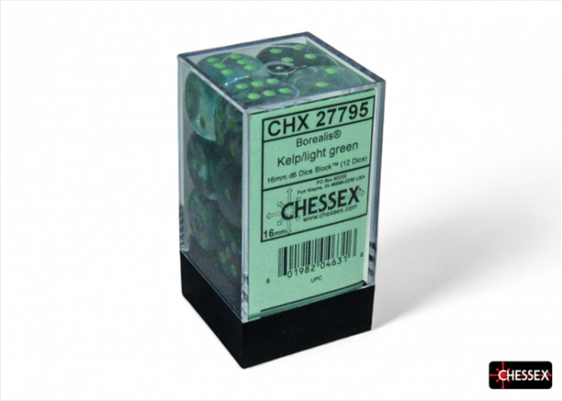 Chessex Borealis 16mm D6 Kelp/Light Green Luminary Dice Block (12 Dice)/Product Detail/Dice Games