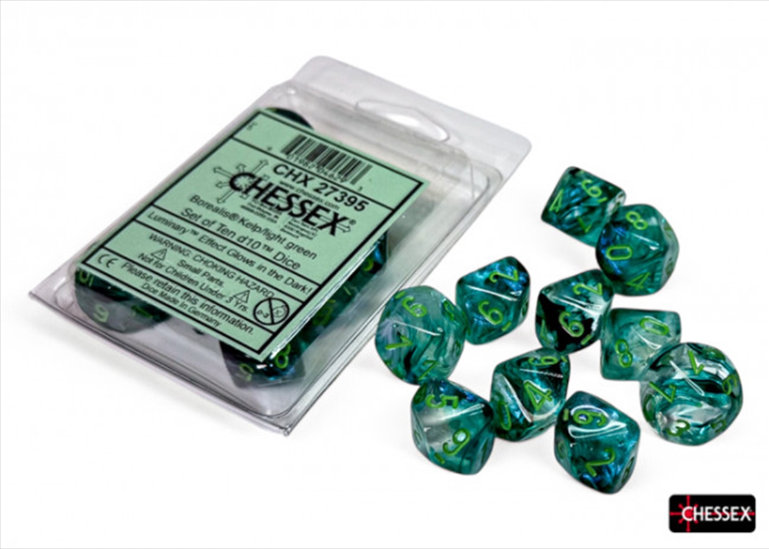 Chessex Borealis Kelp/Light Green Luminary Set Of Ten D10s/Product Detail/Dice Games