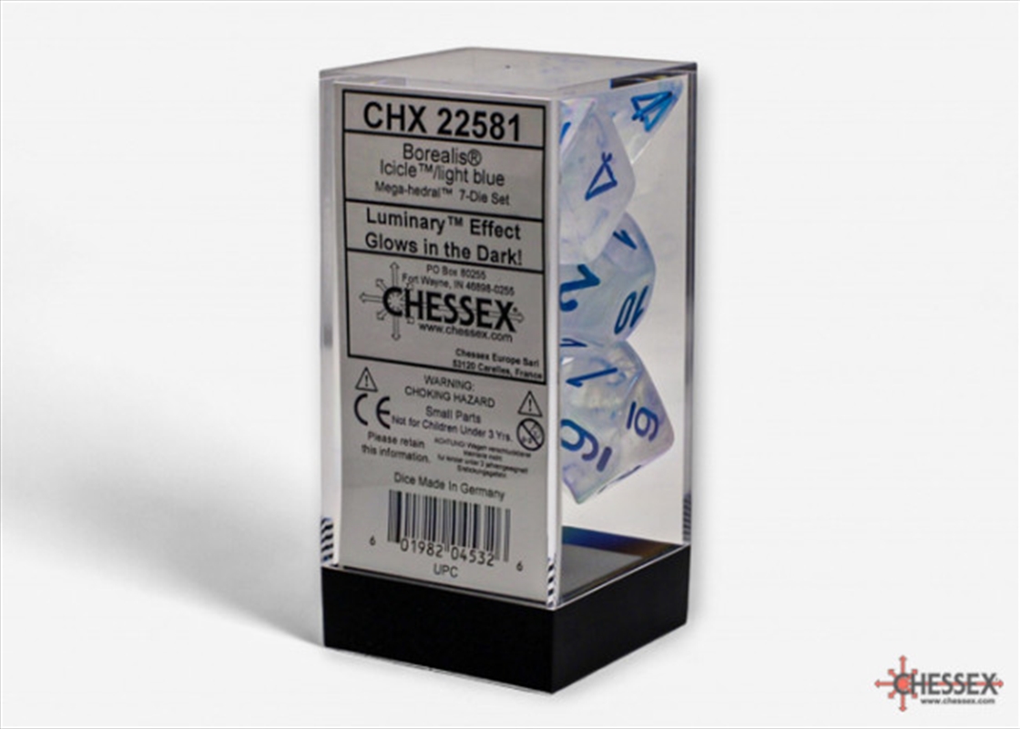Chessex Borealis Mega-hedral 7-Die Set Icicle/light blue Luminary/Product Detail/Dice Games
