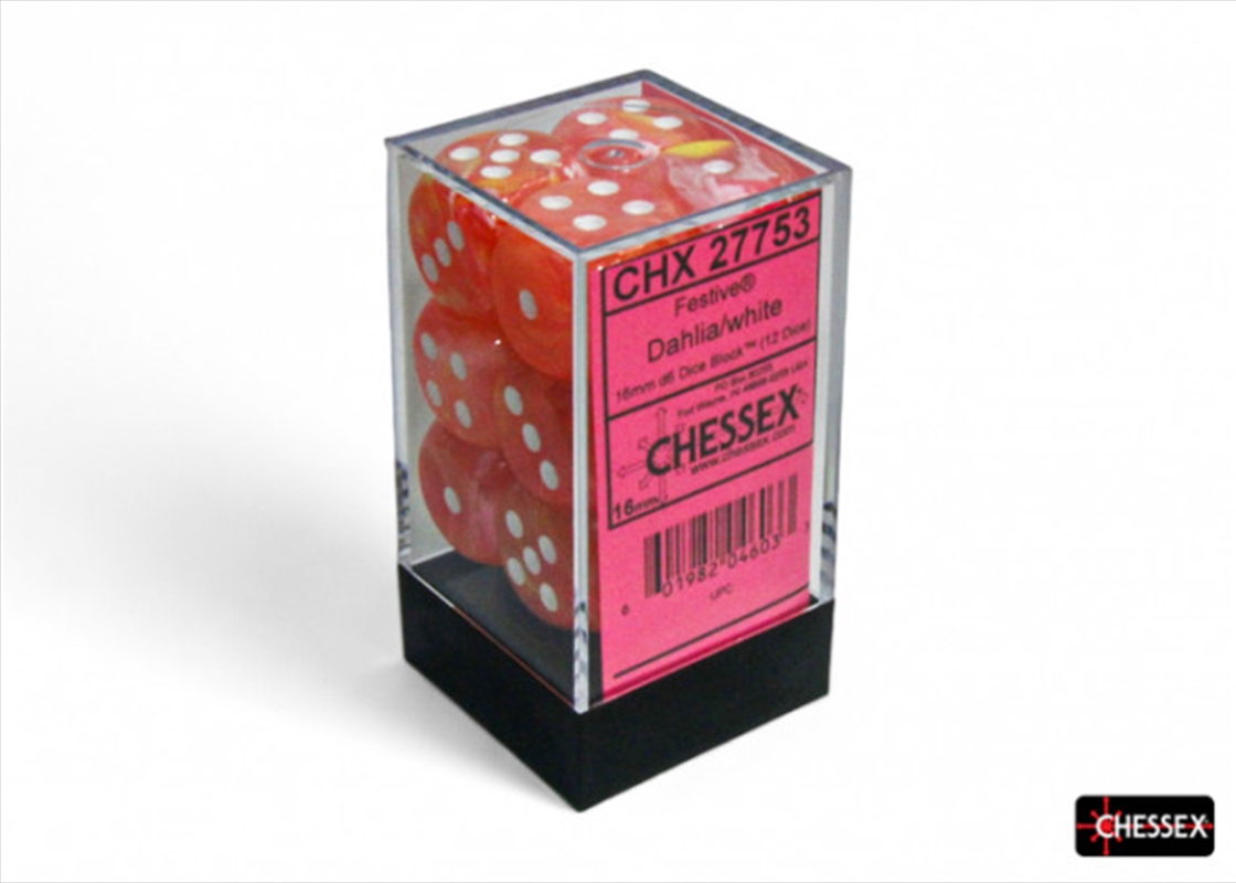 Chessex Festive 16mm D6 Dahlia/White Luminary Dice Block (12 Dice)/Product Detail/Dice Games