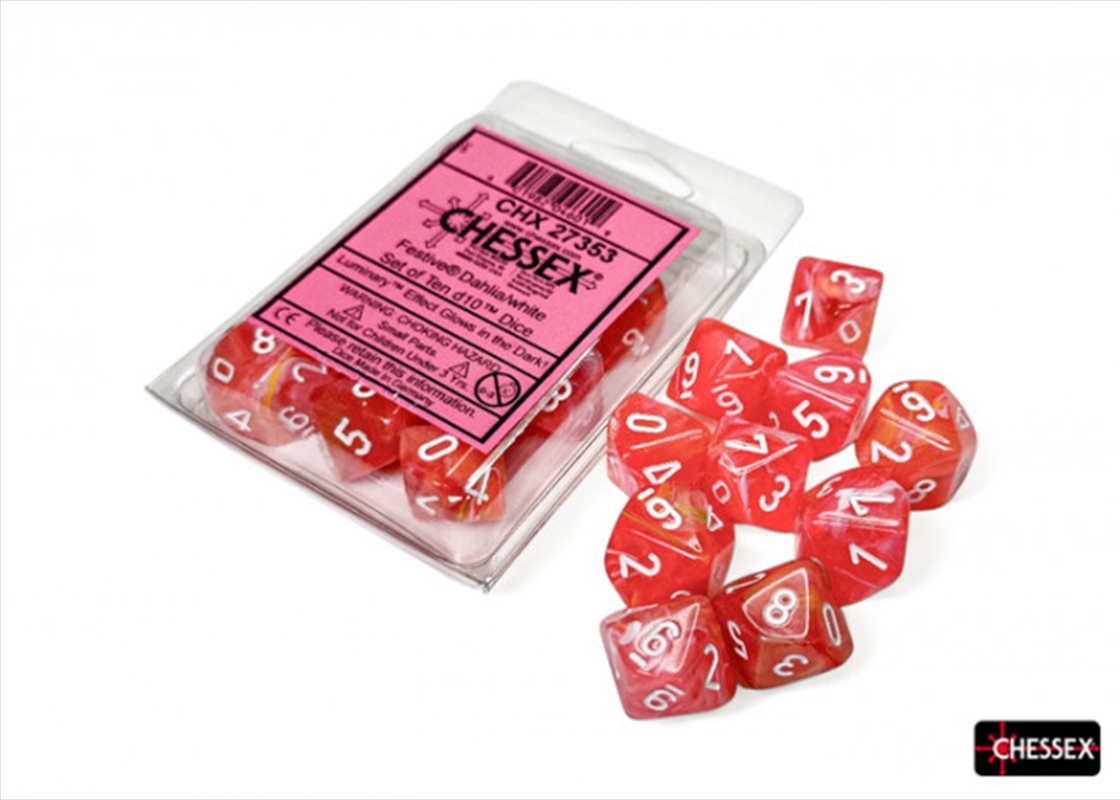 Chessex Festive Dahlia/White Luminary Set Of Ten D10s/Product Detail/Dice Games