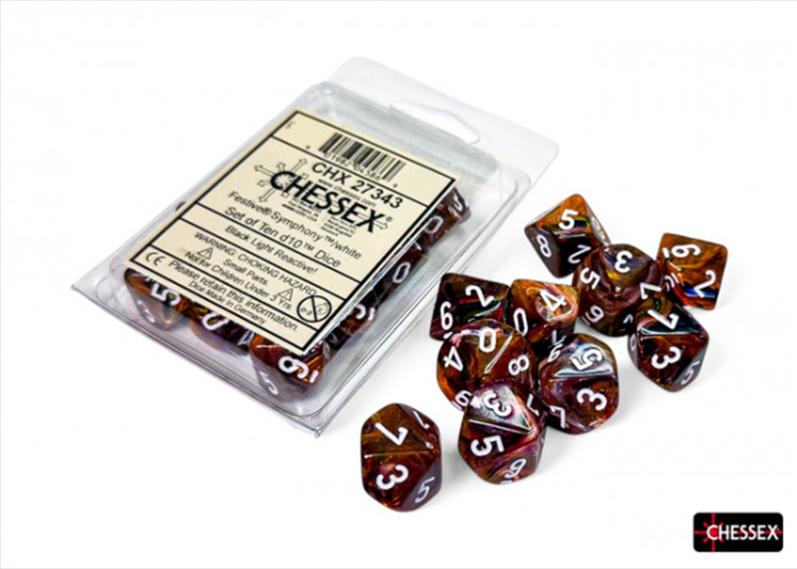 Chessex Festive Symphony/White Set Of Ten D10s/Product Detail/Dice Games
