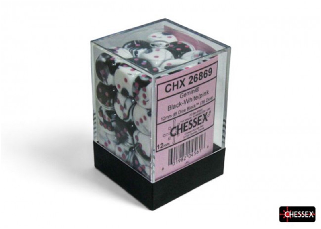 Chessex Gemini 12mm D6 Black-White/Pink Dice Block (36 Dice)/Product Detail/Dice Games