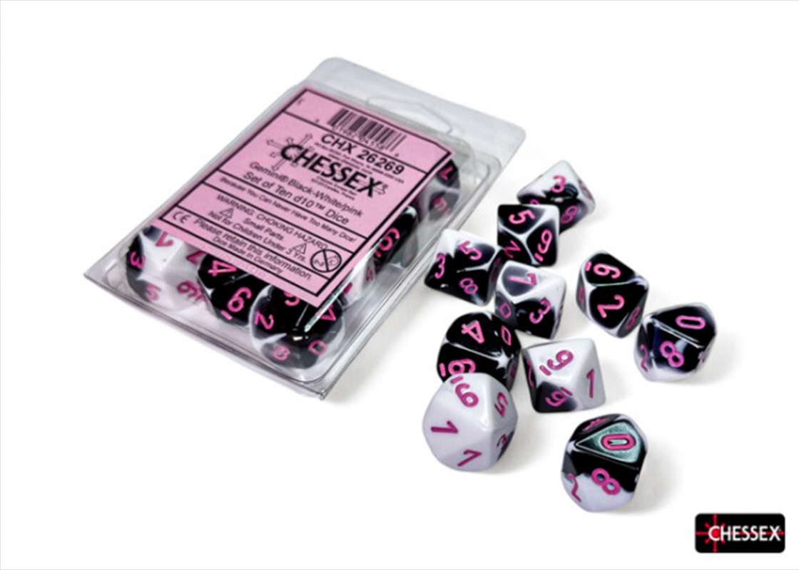 Chessex Gemini Black-White/Pink Set Of Ten D10s/Product Detail/Dice Games