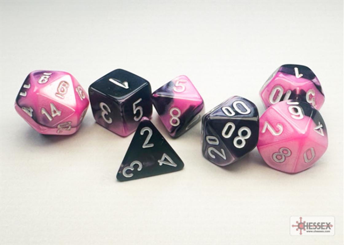 Chessex Gemini Mini-hedral Black-Pink/white 7-Die Set (black light reactive)/Product Detail/Dice Games