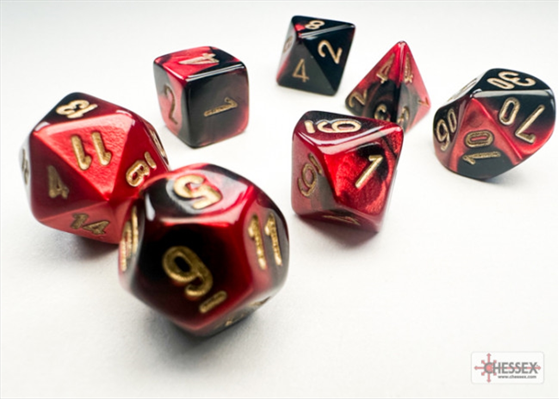 Chessex Gemini Mini-hedral Black-Red/gold 7-Die Set/Product Detail/Dice Games