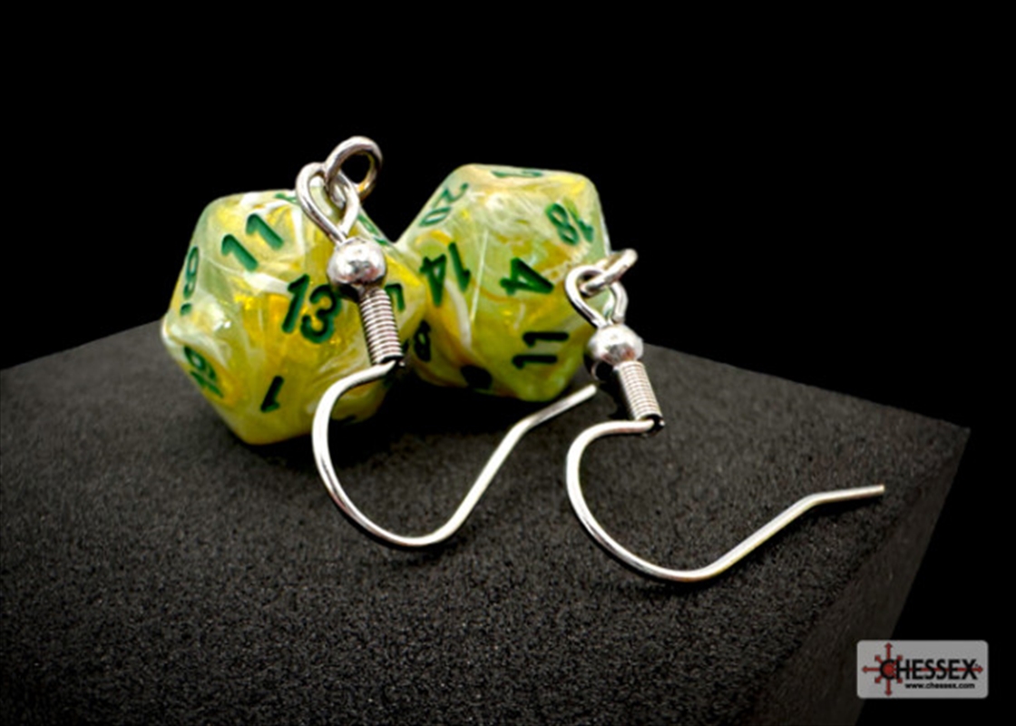 Chessex Hook Earrings Marble Green Mini-Poly D20 Pair/Product Detail/Dice Games