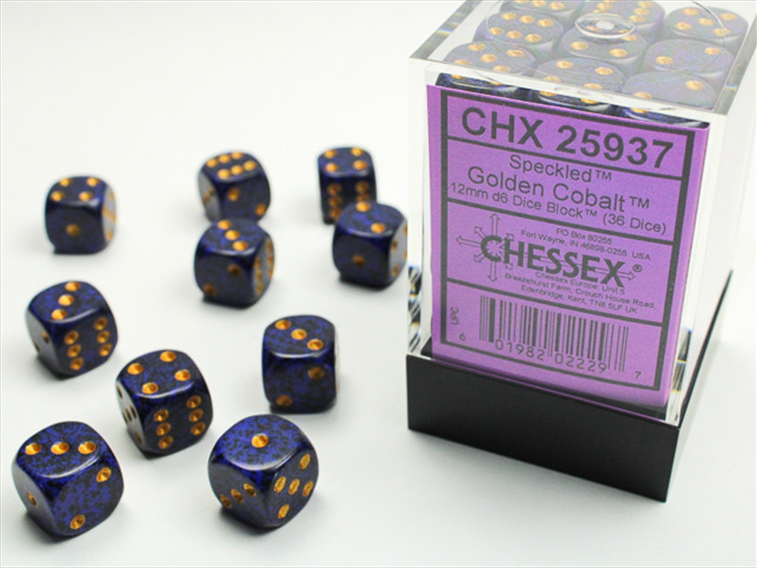 Chessex Speckled 12mm D6 Golden Cobalt Dice Block (36 dice)/Product Detail/Dice Games