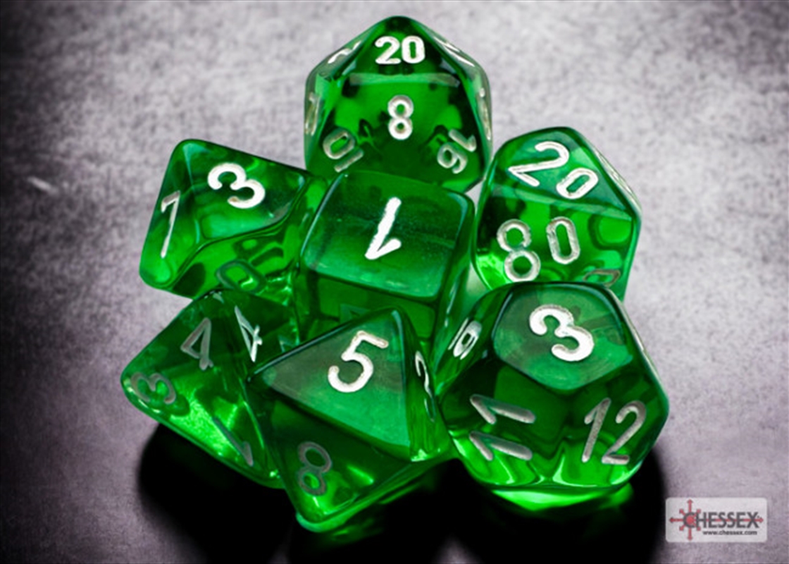 Chessex Translucent Mini-hedral Green/white 7-Die Set/Product Detail/Dice Games