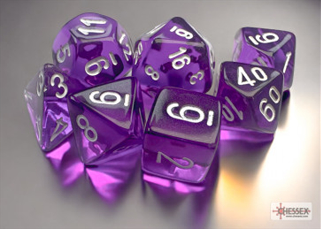 Chessex Translucent Mini-hedral Purple/white 7-Die Set/Product Detail/Dice Games