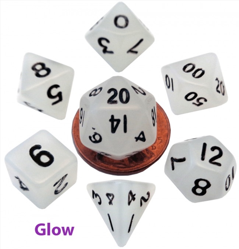 MDG 10mm Mini Polyhedral Dice Set: Glow Clear/Product Detail/Dice Games