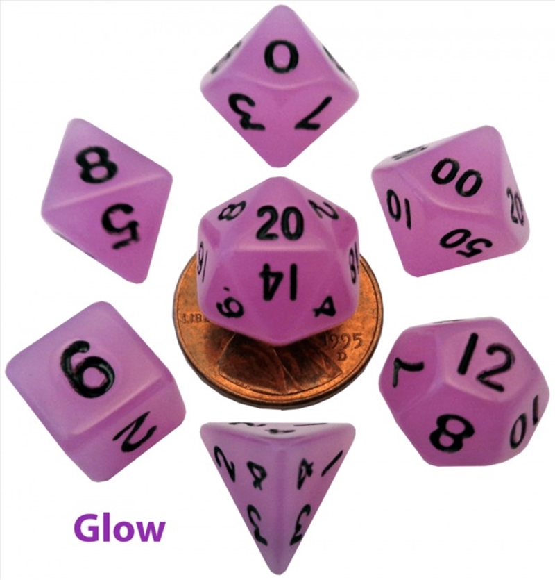 MDG 10mm Mini Polyhedral Dice Set: Glow Purple/Product Detail/Dice Games