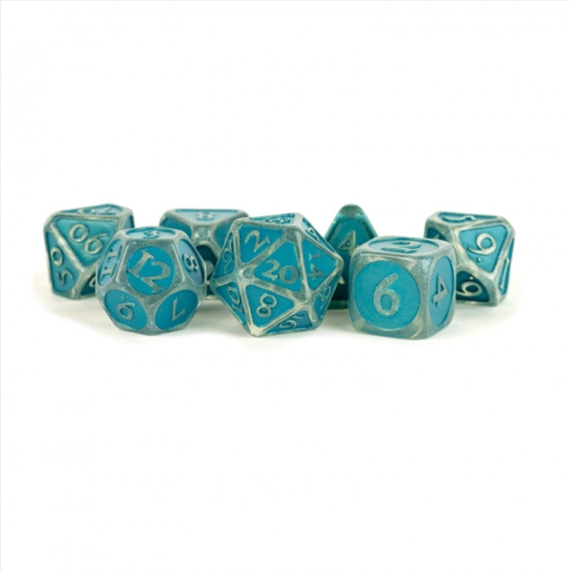 MDG 16mm Acrylic Polyhedral Dice Set: Ice w/ Blue Enamel/Product Detail/Dice Games