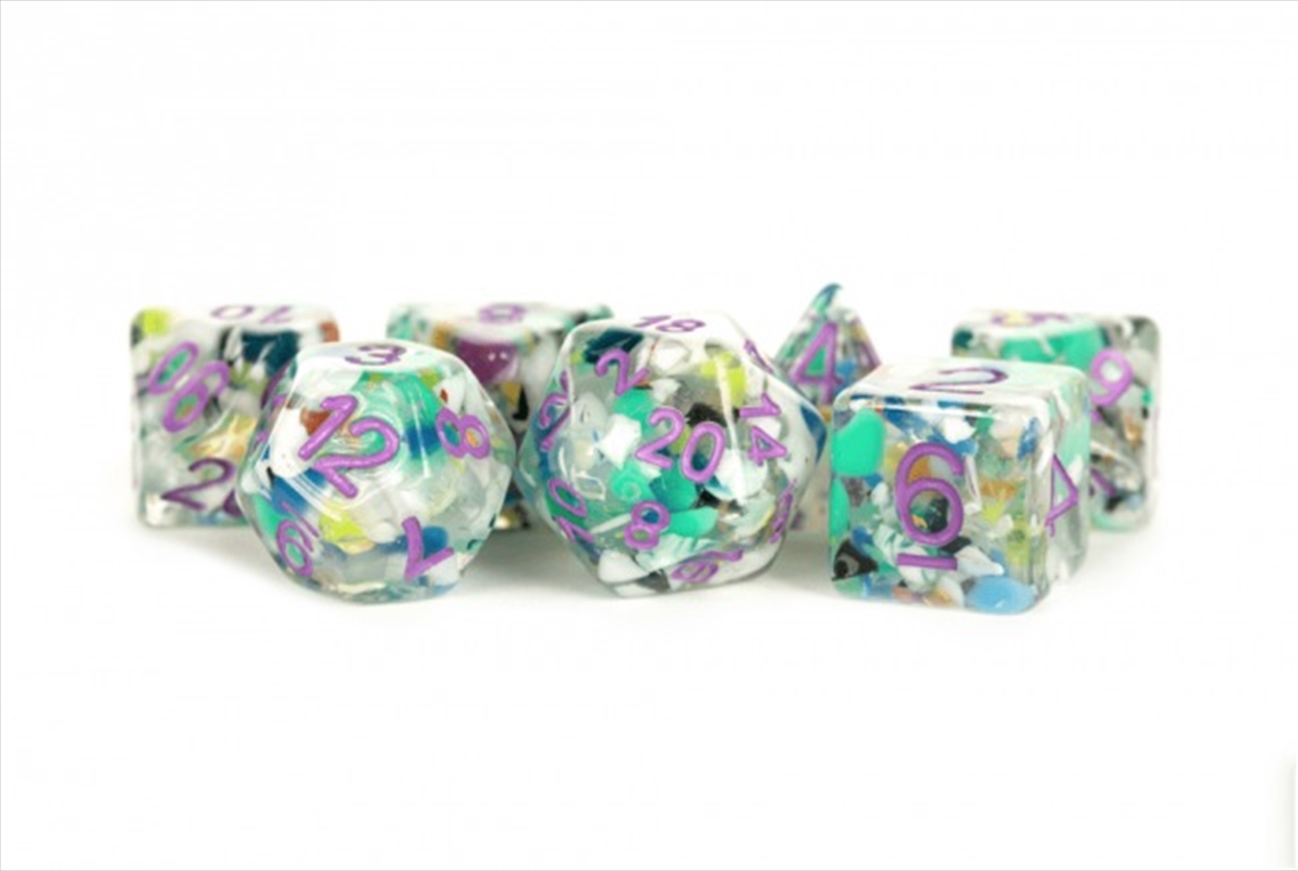MDG 16mm Resin Polyhedral Dice Set: Recycled Dice w/ Purple Numbers/Product Detail/Dice Games
