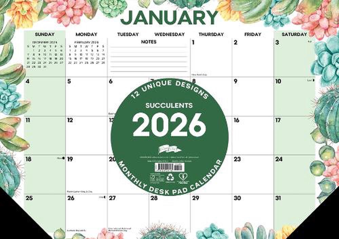 Succulents 2026 17 X 12 Small Monthly Deskpad/Product Detail/Calendars & Diaries