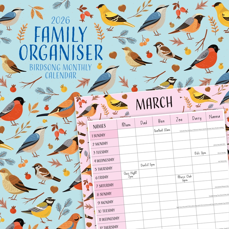 Family Organiser - Birdsong 2026 Square Wall Calendar/Product Detail/Calendars & Diaries